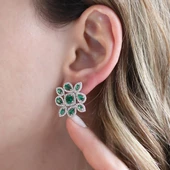 Kök Zümrüt Taşlı Damla Montür Gümüş Küpe thumbnail 2