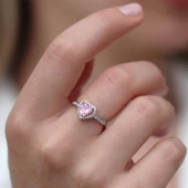 Kalp Pndr Model Pembe Zirkon Taşlı Gümüş Set thumbnail 4