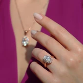 Oval Kesim Tek Taş Model Rose Gold Kaplama 925 Ayar Gümüş Sky Diamond Set thumbnail 2