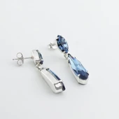 Mavi Swarovski Taşlı Su Damlası Gümüş Küpe thumbnail 3