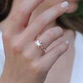 Lotus Çiçeği Rose Gold Kaplama Gümüş Yüzük thumbnail 1