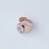 O Harfi Baget Taşlı Rose Gold Kaplama Gümüş Yüzük thumbnail 3