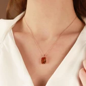 Zultanit Taşlı Emerald Kesim Rose Gold Kaplama Gümüş Set thumbnail 2