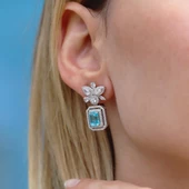 Baget Çiçekli Aquamarine Taşlı Gümüş Küpe thumbnail 3