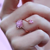 Pembe Kuvars Taşlı Lotus Çiçcekli Gümüş Set thumbnail 4