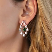 Yeşil Zirkon Taşlı Damla Işıltılı Gümüş Küpe thumbnail 5