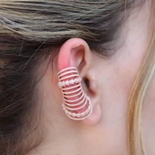 Ear Cuff Zirkon Taşlı Rose Gold Kaplama Çiçek Gümüş Küpe thumbnail 4