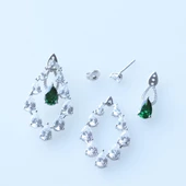 Yeşil Zirkon Taşlı Damla Işıltılı Gümüş Küpe thumbnail 3