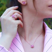 Pembe Kuvars Taşlı Lotus Çiçcekli Gümüş Set thumbnail 1