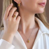 Sitrin Taşlı Elips Lotus Çiçeği Gümüş Set thumbnail 1