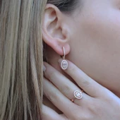 Baget Kesim Oval Montürlü Zirkon Taşlı Rose Gold Kaplama Gümüş Set thumbnail 2