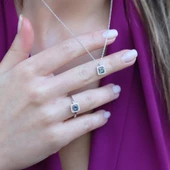 Mistik Topaz Taşlı Kare Montür Gümüş Takım thumbnail 2