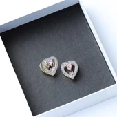 Queen Beyaz Kalp Çift Taraflı Gümüş Küpe thumbnail 3