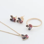 Renkli Swarovski Taşlı Oval Minimal Gümüş Set - 2