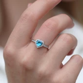 Kalp Pndr Model Aquamarine Taşlı Gümüş Set thumbnail 4