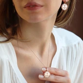 Apm Monaco Model Deniz Çapası Renkli Zirkon Taşlı Rose Gold Kaplama Gümüş Set thumbnail 5