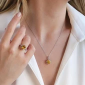 Sitrin Taşlı Elips Lotus Çiçeği Gümüş Set thumbnail 2