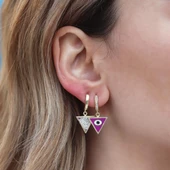 Üçgen Çift Taraflı Mineli Gümüş Küpe thumbnail 3