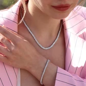 Mekik Modeli Zirkon Taşlı Su Yolu Gümüş Set thumbnail 1