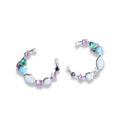 Renkli Taşlı Ay Gümüş Küpe thumbnail 4