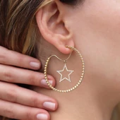 Star Halka Zirkon Taşlı Gold Kaplama Gümüş Küpe thumbnail 2