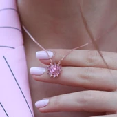 Pembe Kuvars Taşlı Lotus Çiçcekli Gümüş Set thumbnail 2