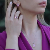 Pembe Zirkon Taşlı Damla Modeli Gümüş Takım - 1