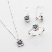 Mistik Topaz Taşlı Kare Montür Gümüş Takım thumbnail 4