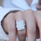 Square Kesim Baget Taşlı Gümüş Yüzük thumbnail 5