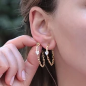 Kalp Modeli Gold Kaplama Zincir Halka Küpe thumbnail 1