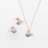 Deniz Yıldızı İnci ve Tek Taş Detaylı Rose Gold Kaplama Gümüş Set thumbnail 2