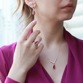 Lal Taşlı Damla Model Gümüş Takım - 1