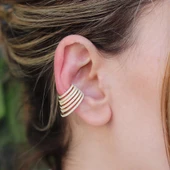 Ear Cuff Zirkon Taşlı Gold Kaplama Gümüş Kıkırdak Küpe thumbnail 5