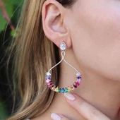 Renkli Zirkon Taşlı Damla Modeli Rose Gold Kaplama Gümüş Küpe thumbnail 1