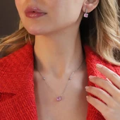 Pembe Zirkon Taşlı Prenses Kesim Gümüş Set thumbnail 1