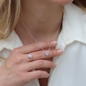 Kalp Pndr Model Pembe Zirkon Taşlı Gümüş Set thumbnail 3