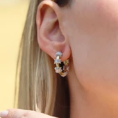 Mediate Stone Gold Kaplama Gümüş Halka Küpe thumbnail 1