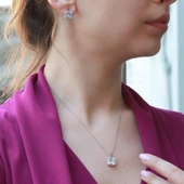 Zirkon Taş Çerçeveli Cushion Kesim Gümüş Set thumbnail 1