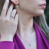 Mistik Topaz Taşlı Kare Montür Gümüş Takım thumbnail 1