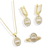 Baget Kesim Oval Montürlü Zirkon Taşlı Gold KaplamaGümüş Set thumbnail 4