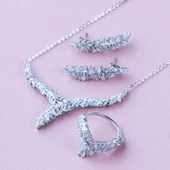 Krizet Yapraklı Zirkon Taşlı Gümüş Set - 3
