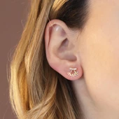 Mini Renkli Çiçek Fiyonk Modeli Gold Kaplama Gümüş Küpe thumbnail 3