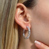 Emerald Taşlı Halka Gümüş Küpe thumbnail 3