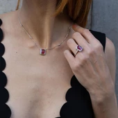 Lal Taşlı 925 Ayar Gümüş Pırlanta Montür Takım thumbnail 2