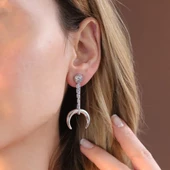 Renkli Zirkon Taşlı Hilal Gümüş Küpe thumbnail 2