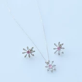 Çiçek Modeli Pembe Taş Detaylı Gümüş Set thumbnail 2