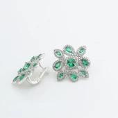 Kök Zümrüt Taşlı Damla Montür Gümüş Küpe thumbnail 3