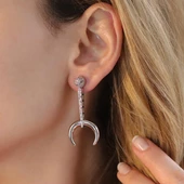 Renkli Zirkon Taşlı Hilal Gümüş Küpe thumbnail 3