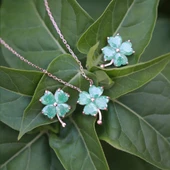 Yeşil Zirkon Taşlı Rose Gold Kaplama Yonca Gümüş Set thumbnail 2