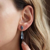 Mavi Swarovski Taşlı Su Damlası Gümüş Küpe thumbnail 1